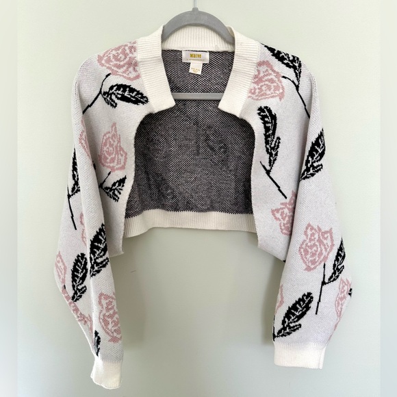 Anthropologie - Crop Printed Knit Shrug Sweater Floral OS Maeve NWOT - Picture 5 of 9